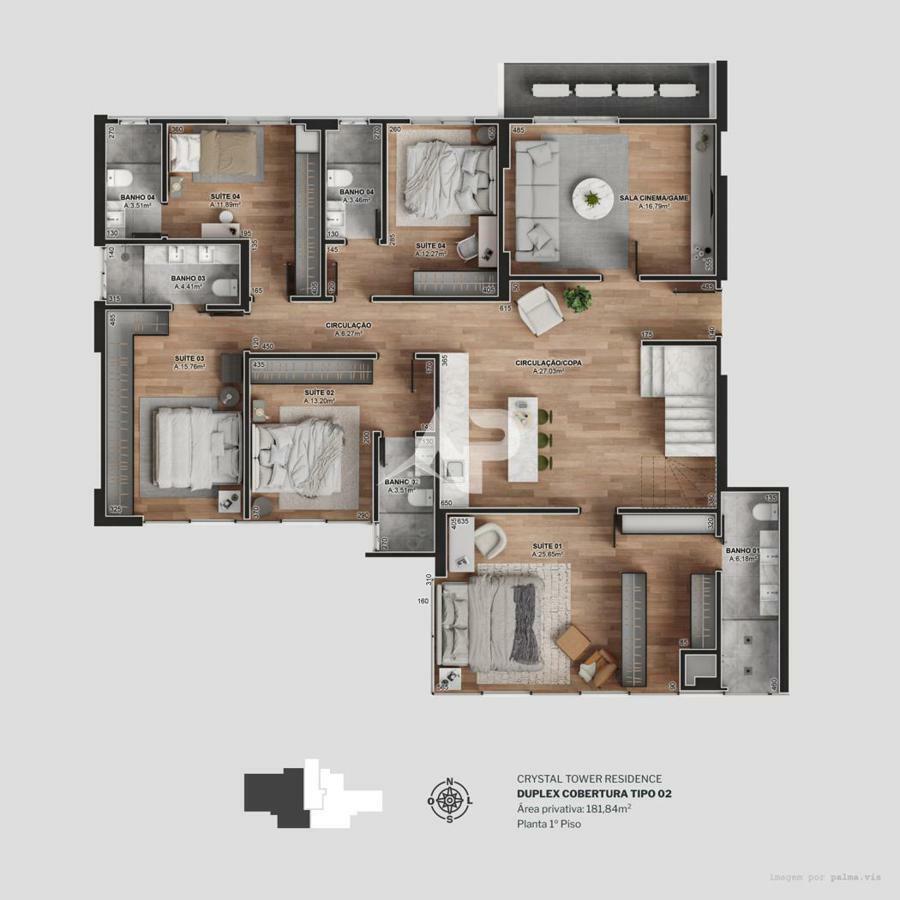 Cobertura duplex tipo 2 - Primeiro pavimento