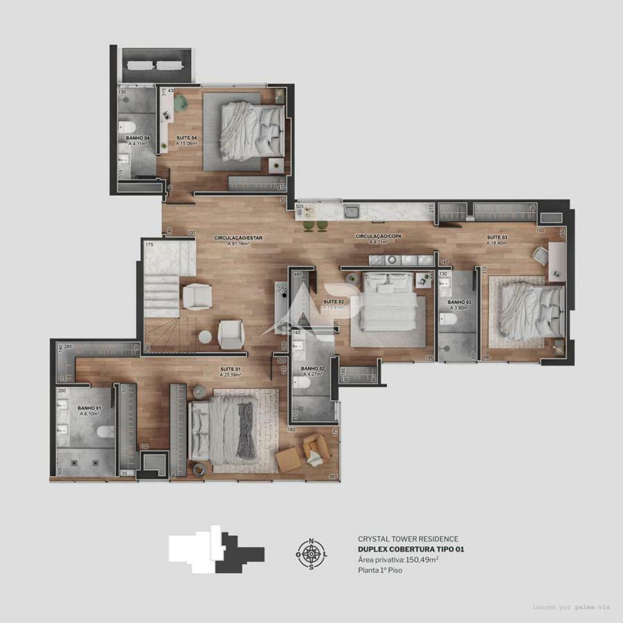 Cobertura duplex tipo 1 - Primeiro pavimento
