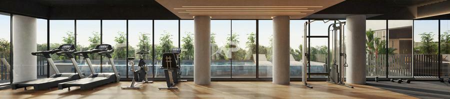 Academia com vista para a piscina