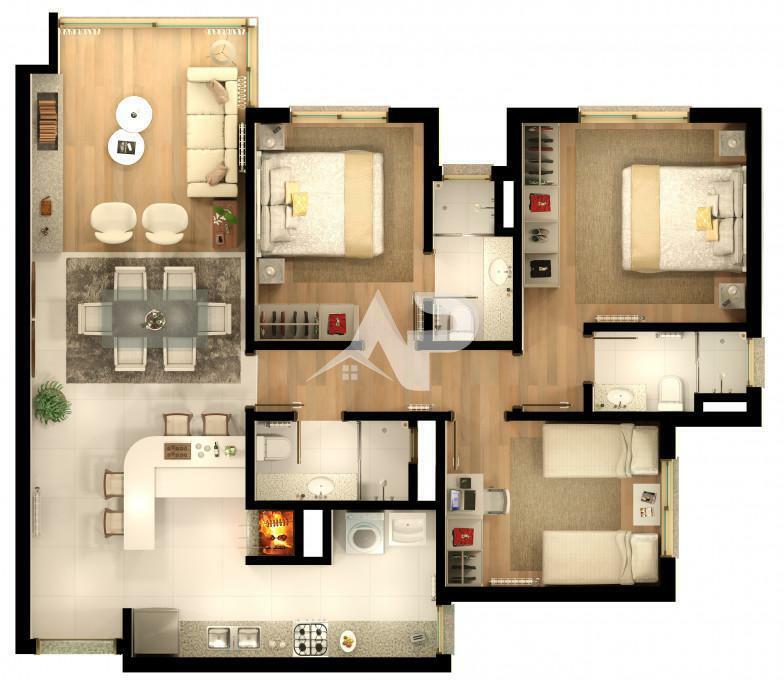 Planta Tipo 3 dormitórios