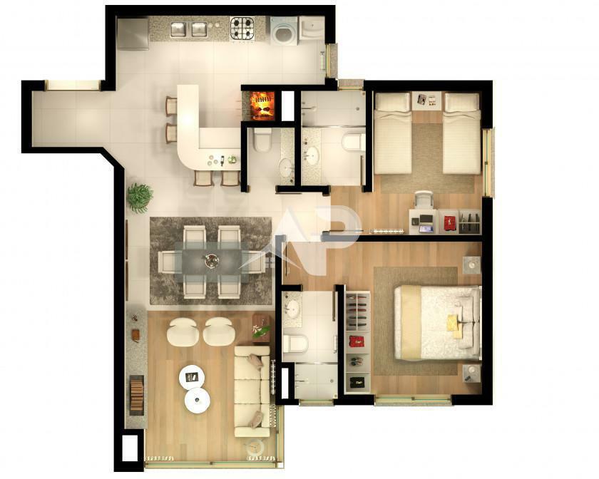 Planta Tipo 2 dormitórios/2 suítes