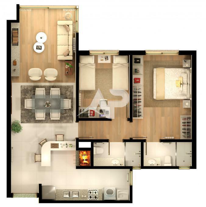 Planta tipo 2 dormitórios/1 suíte