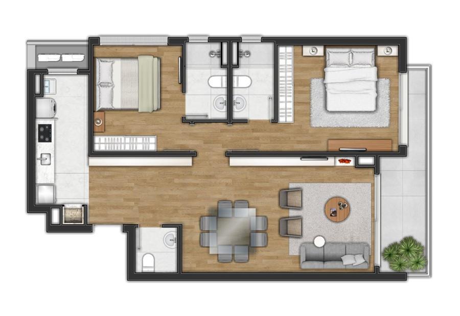 Apartamentos 2 suítes (unidades 104 garden, 206 e 306)