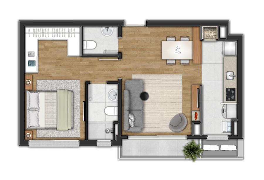 Apartamentos 1 suíte (unidades 103 garden, 203, 204, 303 e 304)