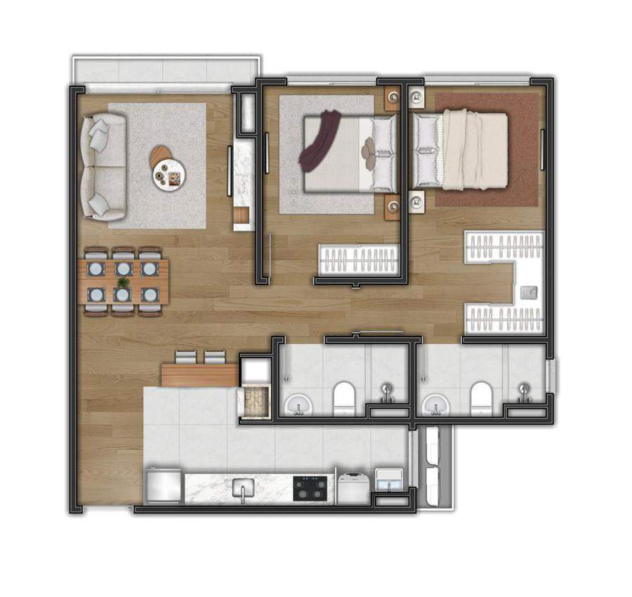 Apartamentos 2 dormitórios, sendo 1 suíte