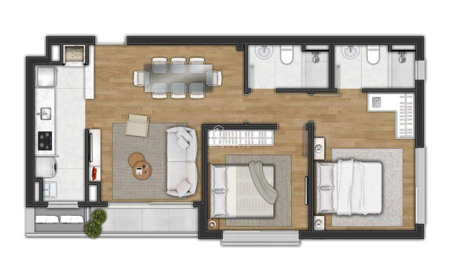 Apartamentos 2 dorm. sendo 1 suíte (unid. 105, 205 e 305)